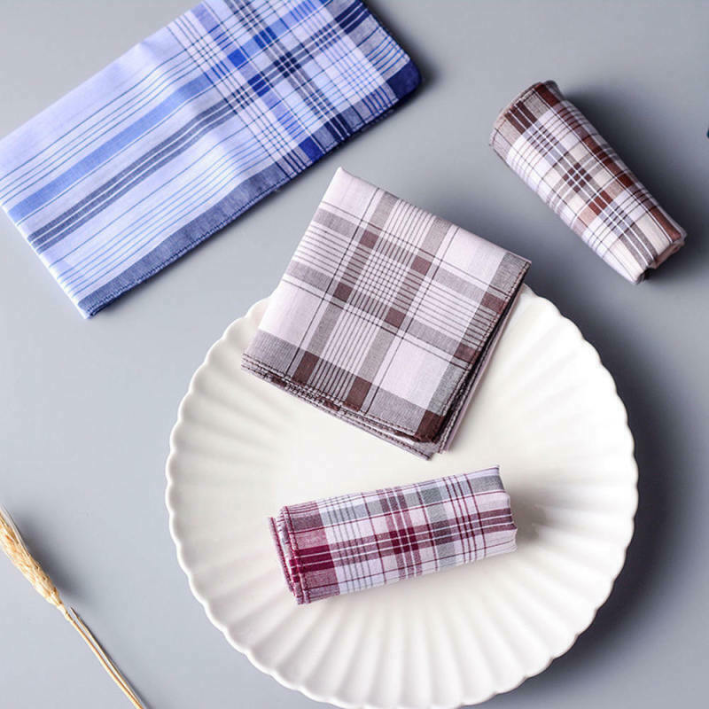15Pcs Cotton Plaid Men's Handkerchief Square Decorative Suits Grid Hanky ZFB