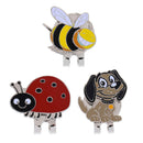 3X NOVELTY ANIMALS MAGNETIC GOLF BALL MARKER HAT CLIPS LITTLE BEE DOG & LADYBIRD