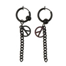 Stylish Peace Sign Tassel Pendant Stainless Steel Hinged Hoop Dangle Earrings -