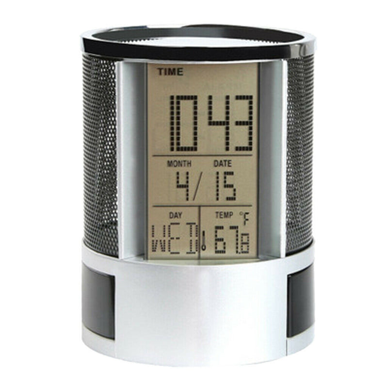 Pen Holder with Digital Clock. Displays TIME, Date, Temperature and Day of The