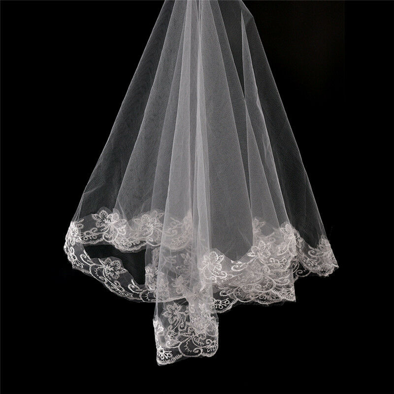 White Ivory Cathedral Length Lace Edge Bride Wedding Bridal Long  150CM B Gw