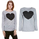 New Women Lady Cute Heart Love Round Neck Long Sleeve Top Tshirt Blouse L