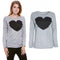 New Women Lady Cute Heart Love Round Neck Long Sleeve Top Tshirt Blouse L