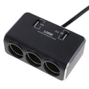 3 Sockets Cigarette Lighter Quick Charge 3.0 Car Charger Splitter Adapter Black