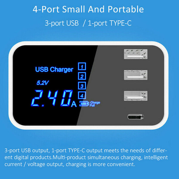 Quick Charge Type C Charger Led Display Wall Charger 3 Port USB Adapter StaS Hn