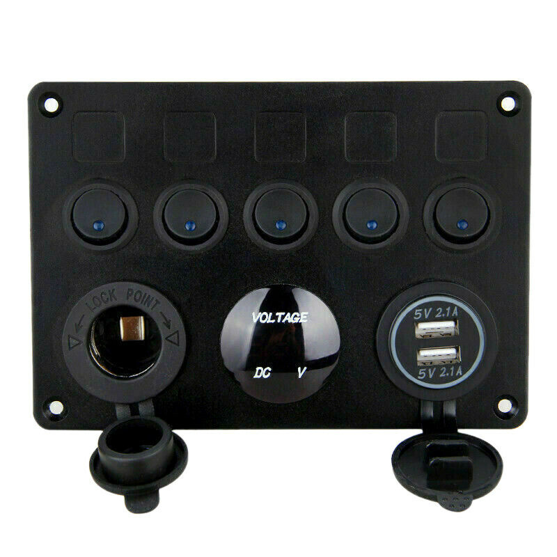 5 Sets Of On-Off Toggle Switch Control Panel Voltmeter Dual USB Combination I4A5