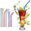 12X Stainless Steel Straws Rainbow Color Reusable Bent Straight Straw W/ Brush