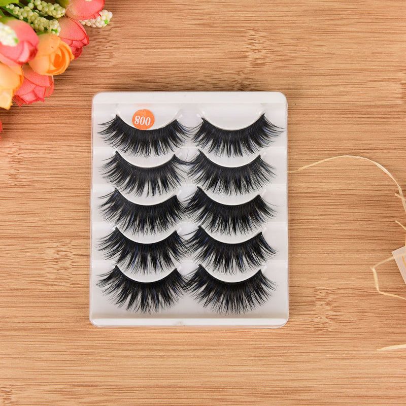 5 Pairs Blue+Black Long Thick Cross False Eyelashes Handmade eye lashes make Bj
