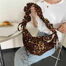 Lady Leopard Casual Shoulder Handbags Retro Women Pleated Dumpling Crossbody Bag