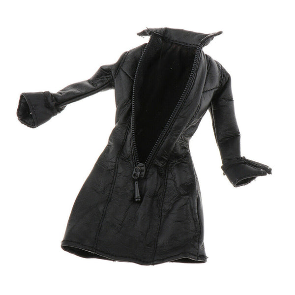Female Clothing 1/12 Women Black Long Leather Coat for Scarlet