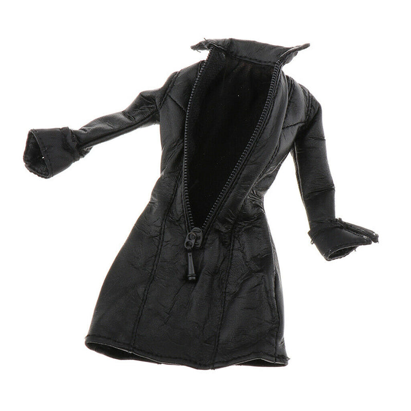Female Clothing 1/12 Women Black Long Leather Coat for Scarlet