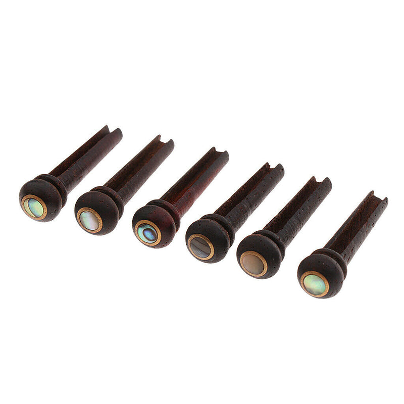 6 Pieces Wood Bridge Pins Shell Dot Inlay for Acoustic Guitar Rosewood