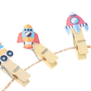 10Pcs/Set Rocket Spacecraft Wooden Clip Photo Clips with Hemp Rope BX