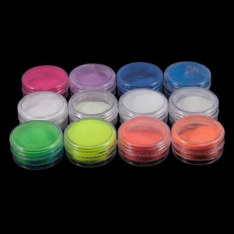 12boxes/set Neon Phosphor Powder Nail Glitter Powder 12 Colors Dust Luminou K6U7