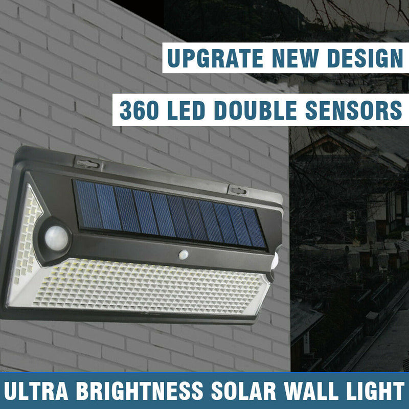 360 LED Waterproof Solar Power PIR Motion Sensor Wall Light Outdoor Garden Lamp