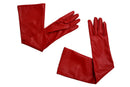 Pair of Stylish Red Solid Color PU Leather Long Gloves For Women S5M2