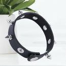 Press Stud Buckle Spike Studs Decor Black Faux Leather Wristband for Men La