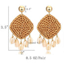 Rattan Shell Earrings Handmade Straw Wicker Braid Woven Drop Earrings Boho