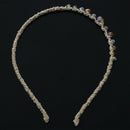 Women Clear Pink Brown Faux Crystal Beads Tinsel Narrow Hair Hoop Headband