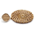 Weave Straw Double Disc Drop Earrings Boho Rattan Dangle Statement Earrings D4J3