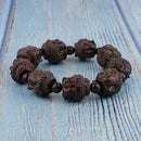 Wood carved Sakyamuni Buddha head hand string prayer beads bracelet gift