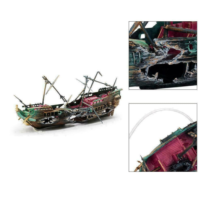 Large Wreck Boat Sunk Ship Destroyer Aquarium Ornament Fish Cave Decor Tank Y4E2
