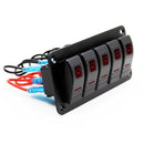 12V-24V 5 Gang red Rocker Switch Panel Circuit Breaker Boat Marine Waterpro