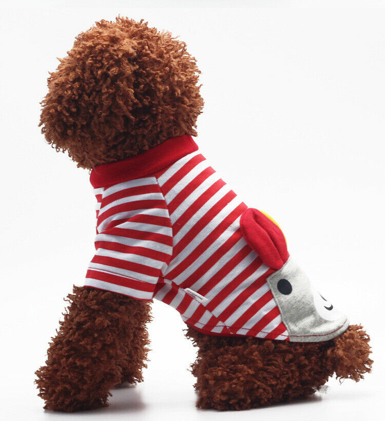 Pet Puppy Small Striped Dog Cat Vest T-Shirt Summer Apparel Clothes Red XS
