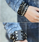 5X(Punk Rock Rivet Multi Layers Circles Pyramid Stud Chain Leather BraceletW4Y4)