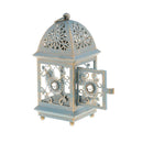 Rustic Lamp House Wrought Iron Lantern Ornament Tea Light Candle Holder Blue