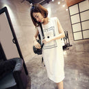 Fashion Printing Sleeveless Dress Women Loose Round Neck Dresses (White M)