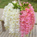 2Pcs Artificial 5-Fork Silk Hanging Plants Lilac Flower Garland Decor White