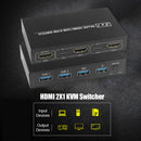 HDMI KVM Switch Ultra HD 4K for 2 PC Sharing Monitor Keyboard Mouse Printer