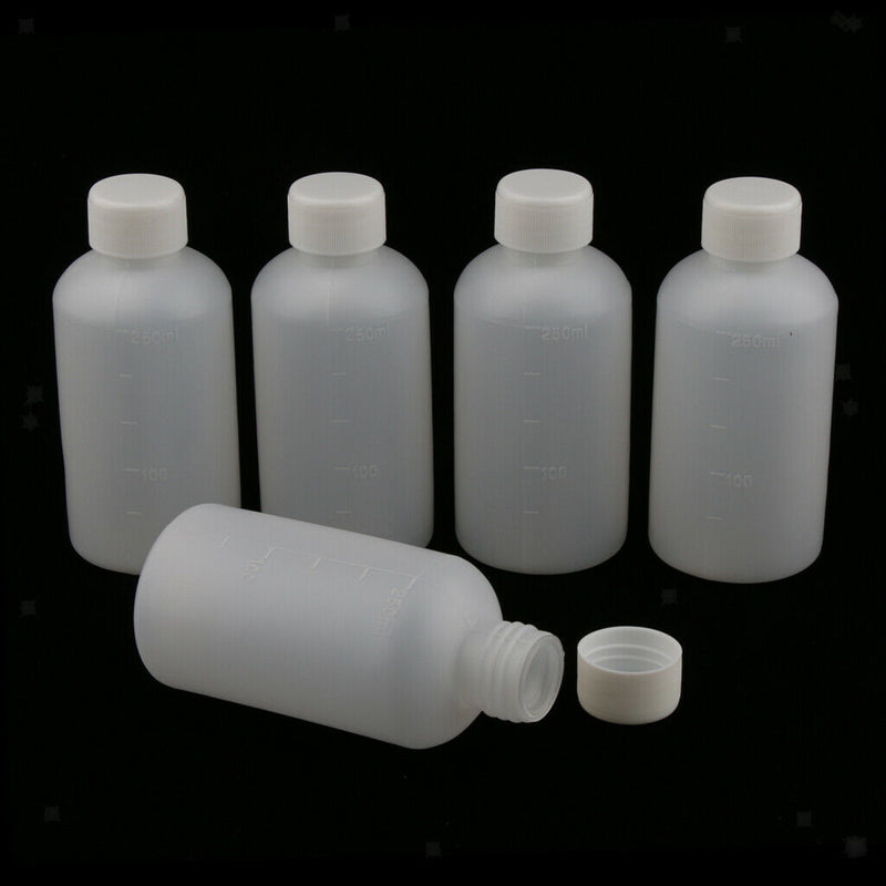 5x Plastic Empty Mouth Graduated Lab Chemical Container Reagent Bottle 250ml