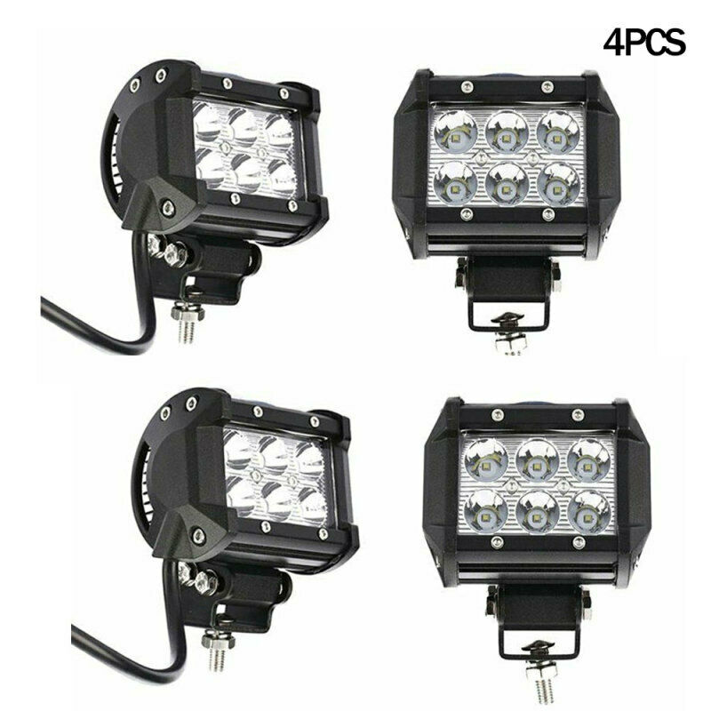 4x 4" 18W 6LED Light Work Bar Spot Lamp Driving For Offroad SUV Car Boat Truck
