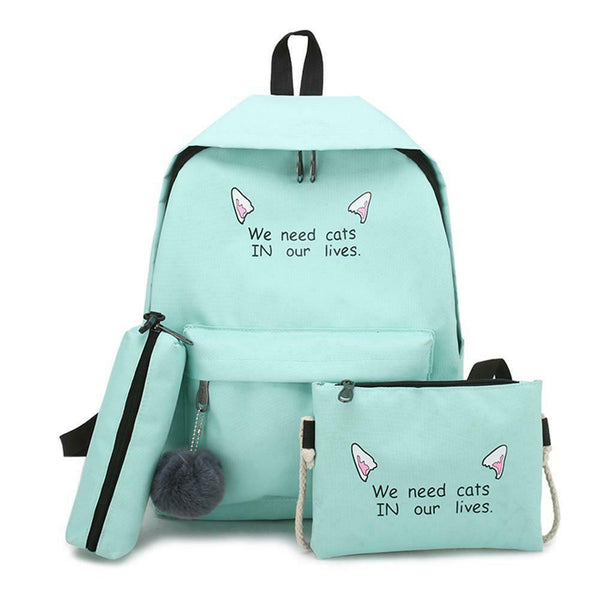 4pcs/set Cute Printing Women Shoulder Crossbody Pen Bags Backpacks (Green)