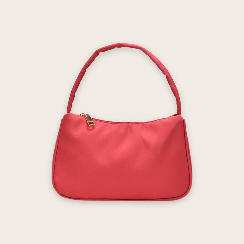 Nylon Casual Women Handbag Female Solid Underarm Shoulder Bag (Rose Red)