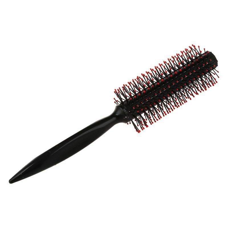 5X(nylon Handle Round Bristles Curly Hair Brush Comb Black Red K8T9)