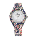 Women Fashion Geneva Flower Colour Print Plastic Style Quartz Wrist(6) A