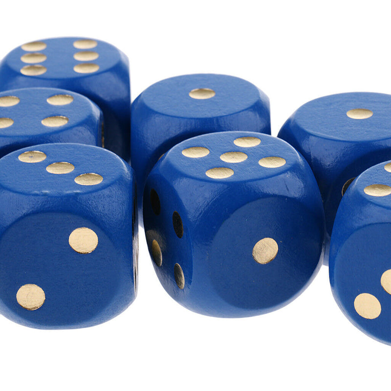 Set of 10 Wooden D6 Dice 3cm Gaming Dice for D&D RPG Accessories Blue