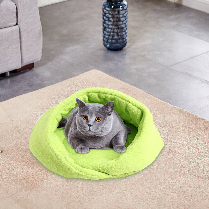 Warm Fleece Pet Sleeping Bag Nest Soft Kennel Cats Dog Bed House (Green L) A