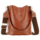 Crocodile Leather Women Shoulder Bag Messenger Bucket Handbag (Light Brown)