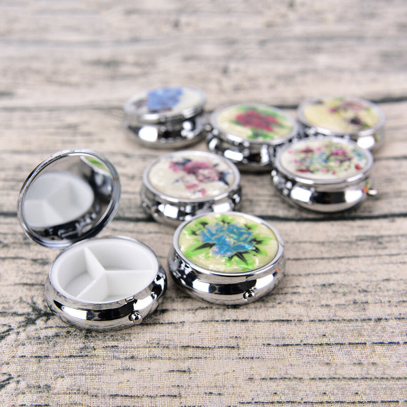 Metal Folding Pill Case Medicine Organizer Pill Box Makeup Storage Container TO