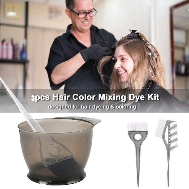 3Pcs/Set Hair Dye Colouring Brush Plastic Comb Bowl Baked Oil Bowl Brush Tool