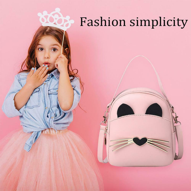 Women PU Leather Crossbody Messenger Bag Cute Cat Shoulder Backpack (Pink)