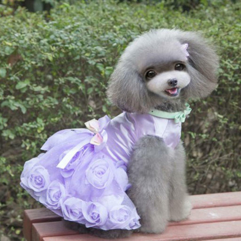 Dog Tutu Skirt Flower Lace Dress Bownot Princess Costume Clothes XL Purple