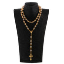 Women's 10mm Rosary Beads Long Chain Sweater Jesus Cross Pendant Necklace