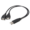 38cm USB 2.0 A Male to Double Female Power Cord Adapter Cable Extension Lead