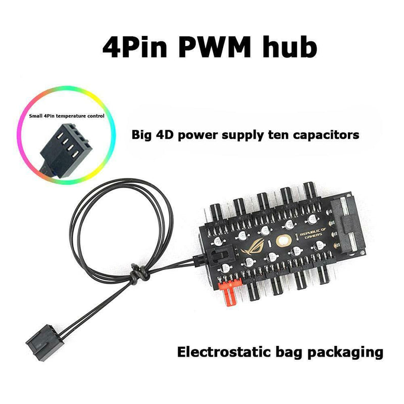 1 to 10 4 Pin PWM Cooler Fan HUB Splitter Extension Speed Controller (4D)