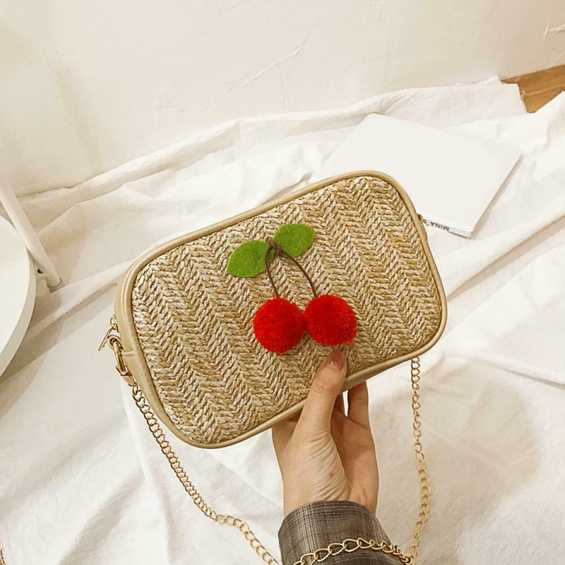 Crossbody Handbags Women Cherry Decor Chain Shoulder Bags (Light Brown) A